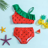 Girls Red Watermelon Printed Top With Briefs Two-Piece Swimwear Sets Sets Red 1-2 Y
