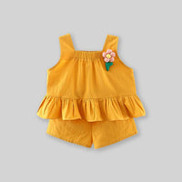 Girls Sleeveless Top With Flower Applique & Shorts Set 2 pc. Sets Yellow 1-2 Y 