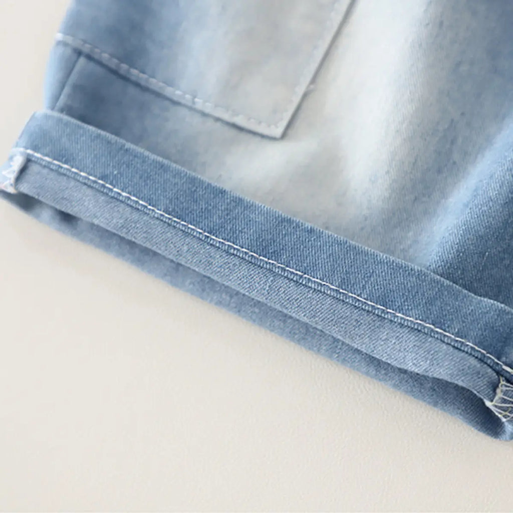 Boys Light Blue Washed Denim Shirt With Shorts Sets Sets