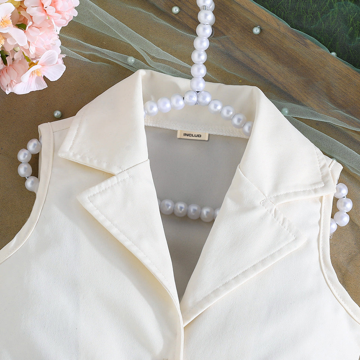 Girls Apricot Sleeveless Double Pocket Shirt Dress Casual Dresses