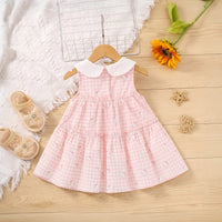 Girls Light Pink Kitty Print Sleeveless Tiered Dress Casual Dresses