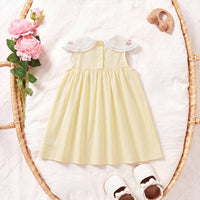 Girls Light Yellow Floral Embroidered Sleeveless A-Line Dress Casual Dresses