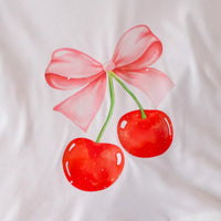 Girls White Cherry Print Half Sleeve T-Shirt With Flared Pants Sets 2 pc. Sets