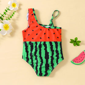 Girls Green Watermelon Printed Swimwear Bodysuit Beachwear