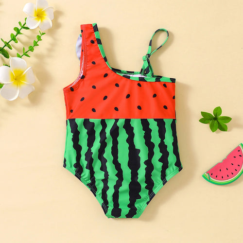 Girls Green Watermelon Printed Swimwear Bodysuit Beachwear