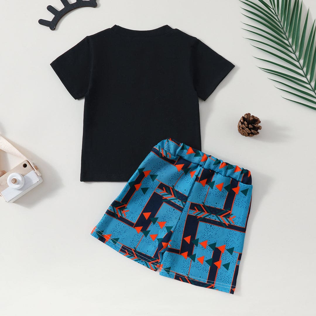 Boys Short Sleeve T-Shirt With Printed Shorts Set Sets   