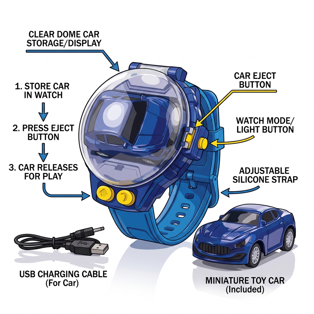 Mini RC Car Watch Toy for Kids | Rechargeable Remote Control Car with Wrist Watch Controller | INCLUD