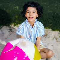 Boys Blue Stripes Short Sleeve Shirt With Elasticated Shorts Set 2 pc. Sets