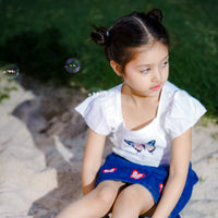 Girls White Short Sleeve Butterfly Print Top With Denim Skirt Set 2 pc. Sets