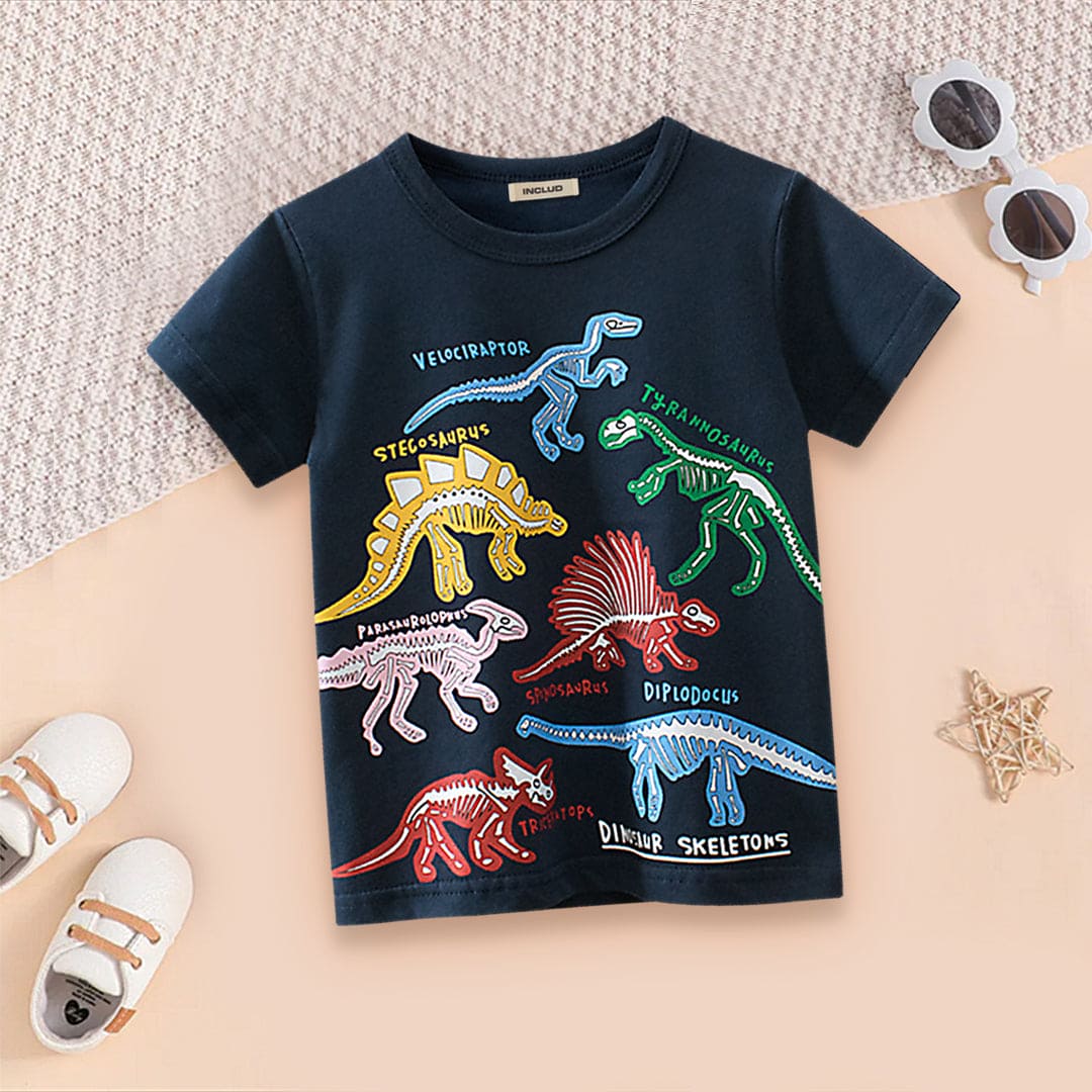 Boys Navy Blue Dinosaur Printed T-Shirt Tshirts Navy 1-2 Y