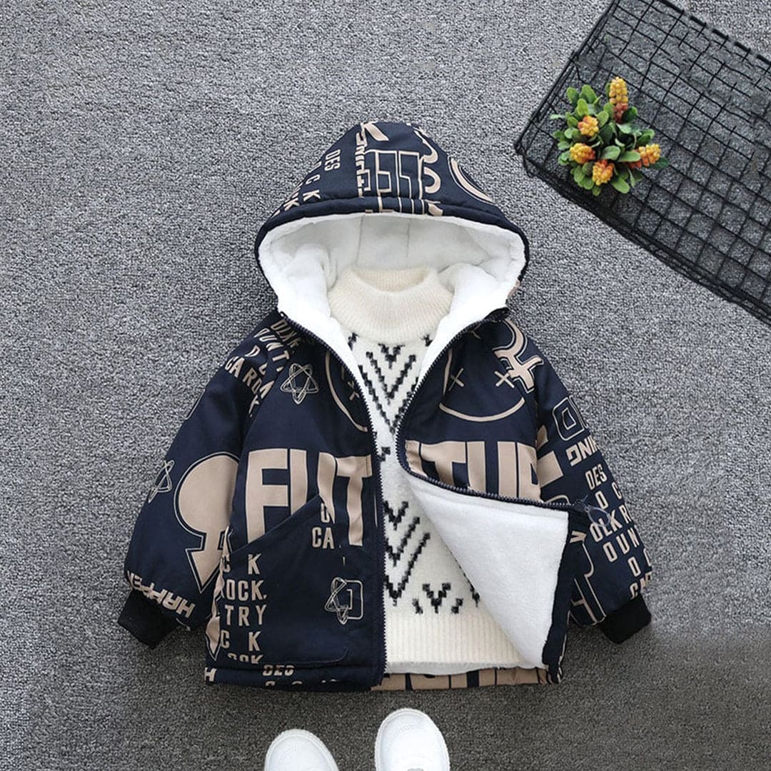 Boys Printed Hooded Fleece Jacket Coats & Jackets Blue 1-2 Y