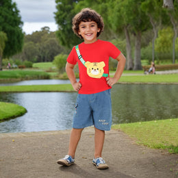 Boys Red 3D Patch Applique T-shirt & Denim Shorts Set Sets Style 2 1-2 Y