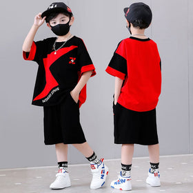 Boys Graphic T-Shirt With Elasticated Shorts Sets Red 3-4 Y 