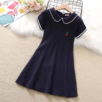 Girls Peter Pan Collar A-line Dress Casual Dresses Blue 6-7 Y