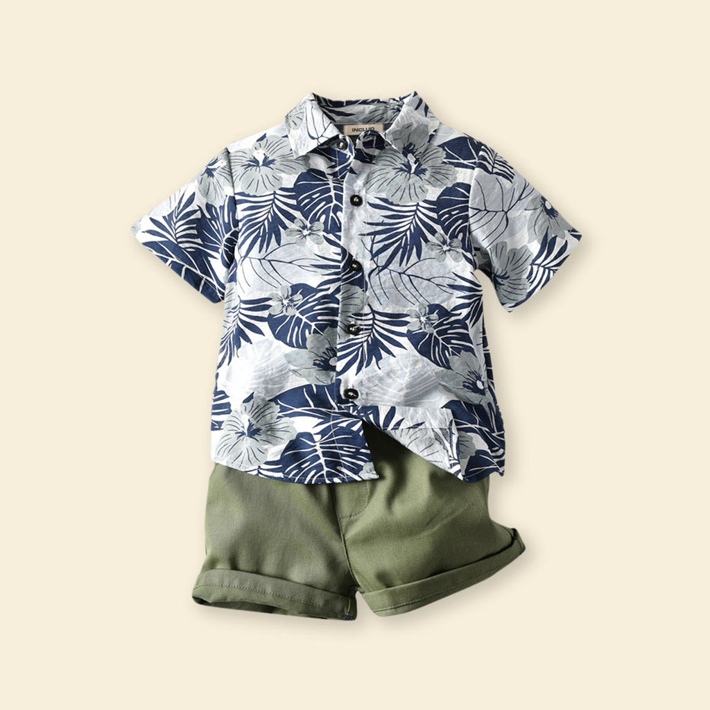 Boys Tropical Print Shirt With Shorts Set-472520 Sets Blue 1-2 Y