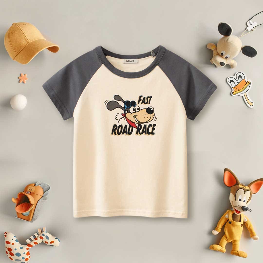 Boys Cartoon Graphic Print Raglan Sleeves T-Shirt Tshirts Gray 1-2 Y 