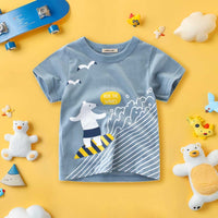 Boys Graphic Print Short Sleeves T-Shirt Tshirts Blue 1-2 Y 