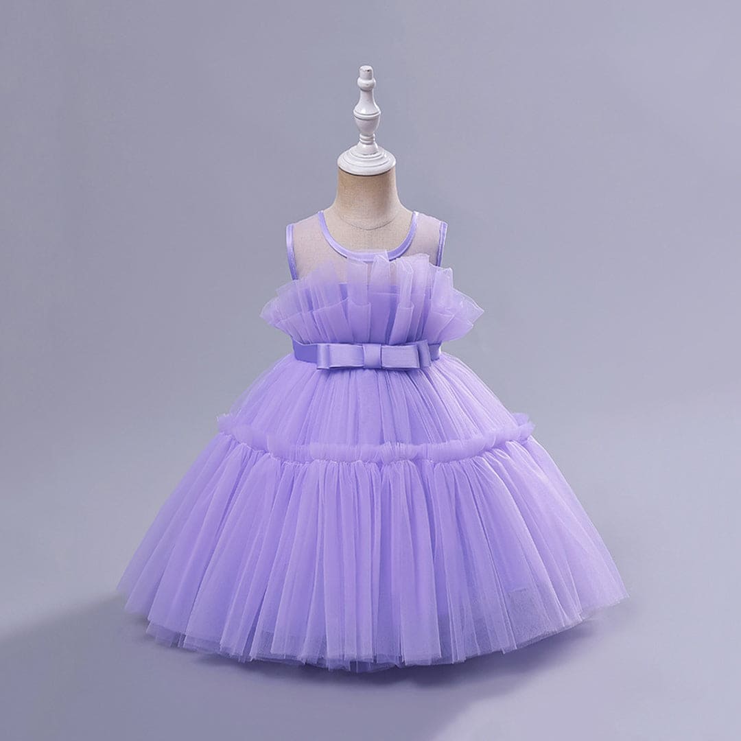 Girls Purple Sleeveless Puffy Princess Partywear Dress Party Dresses Purple 1-2 Y