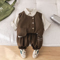 Boys Brown Sleeveless Vest With Long Sleeve Shirt & Trousers Set Sets Light Brown 1-2 Y