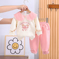 Girls Pink Peter Pan Collar Bow Embroidery Sweatshirt With Pants Set Sets Pink 1-2 Y 