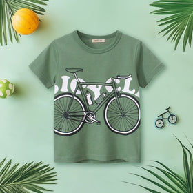 Boys Green Bicycle Print Short Sleeves T-shirt Tshirts Green 1-2 Y 
