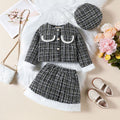 Girls Black Texture Crop Length Jacket With Skirt & Hat Set Sets Black 1-2 Y
