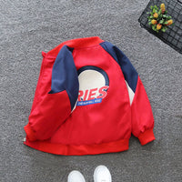 Boys Red Printed Front Open Trendy Jacket With Side Pockets Coats & Jackets