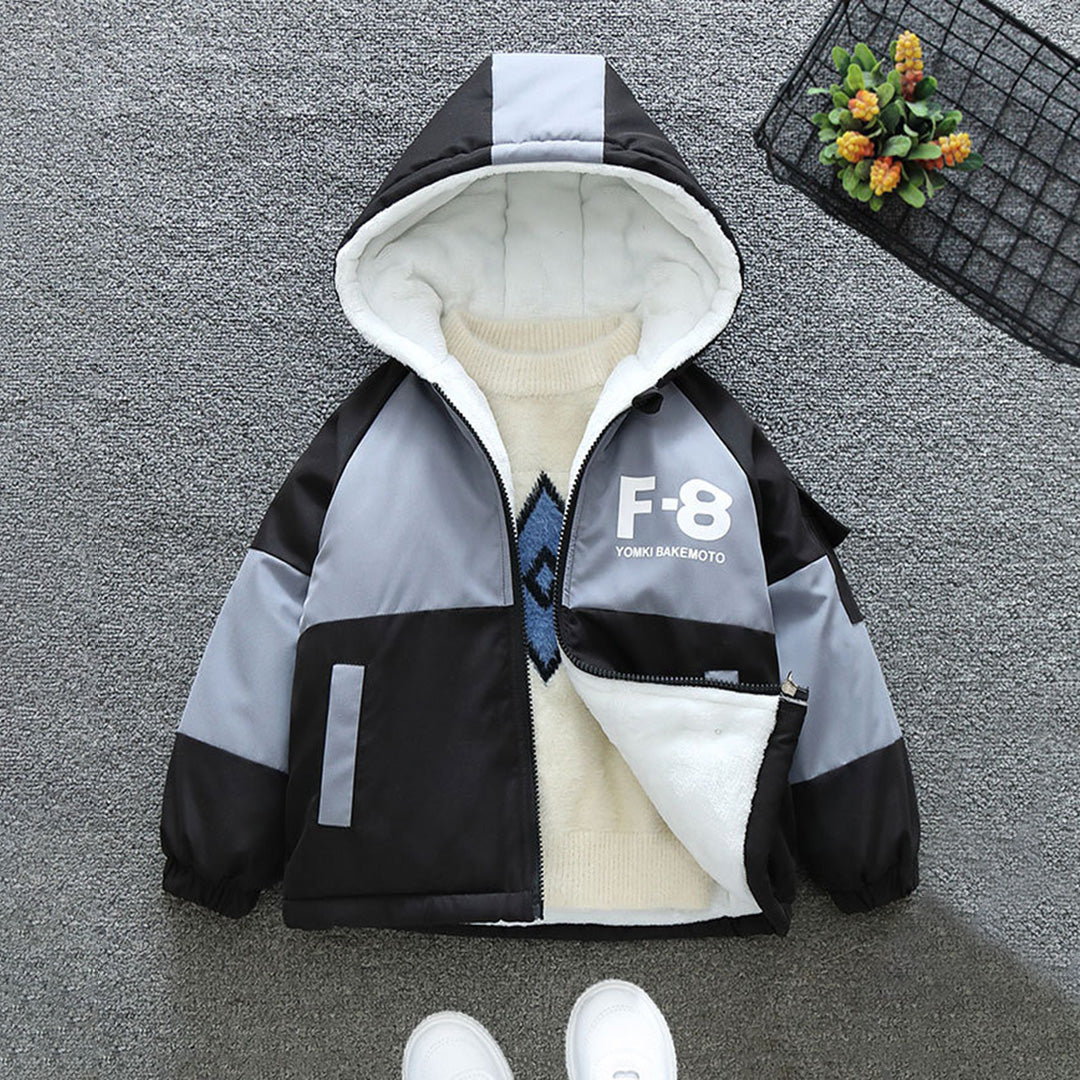Boys Grey Color-blocked Long Sleeves Hooded Fur Lined Jacket Coats & Jackets Grey 1-2 Y
