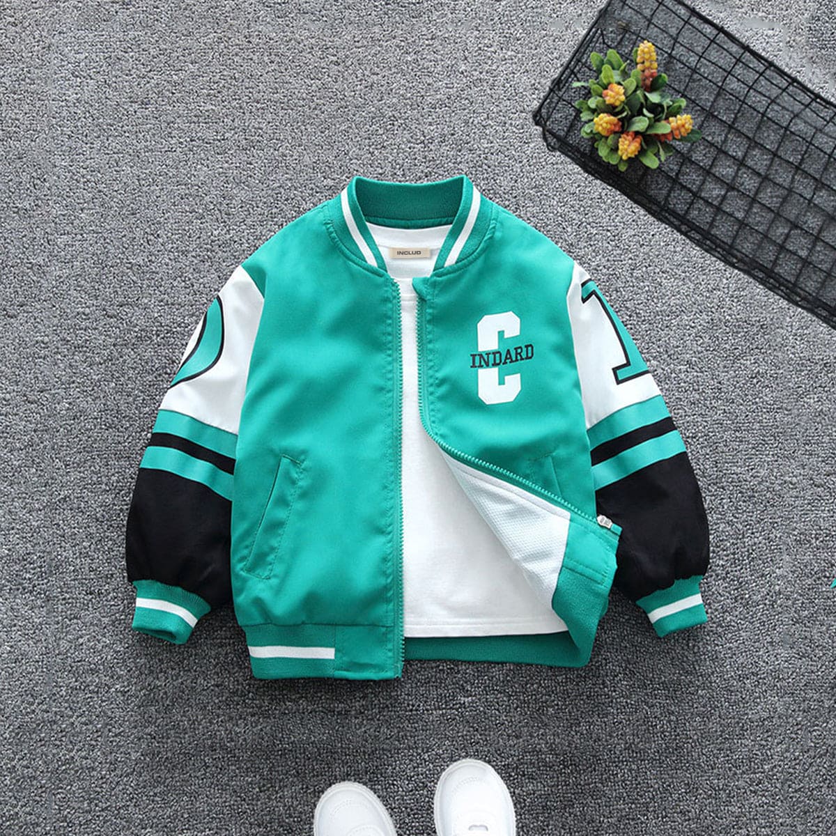 Boys Green Printed Front Open Varsity Bomber Jacket Coats & Jackets Green 1-2 Y