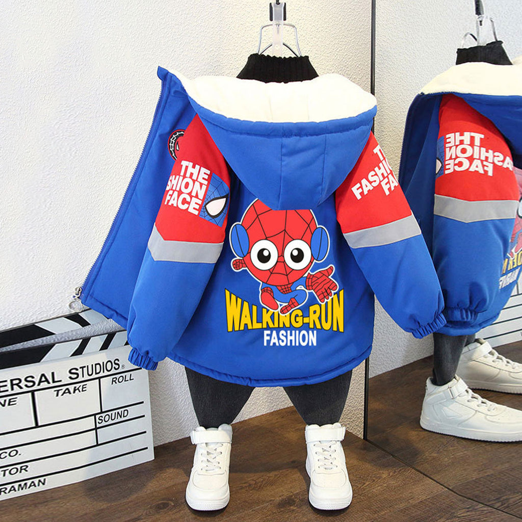 Boys Blue Cartoon Character Print Hooded Jacket Coats & Jackets