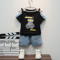 Boys Black Graphic Polo T-Shirt With Denim Shorts Set Sets Black 1-2 Y
