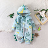 Boys Teal Blue Hooded Printed Fleece Romper