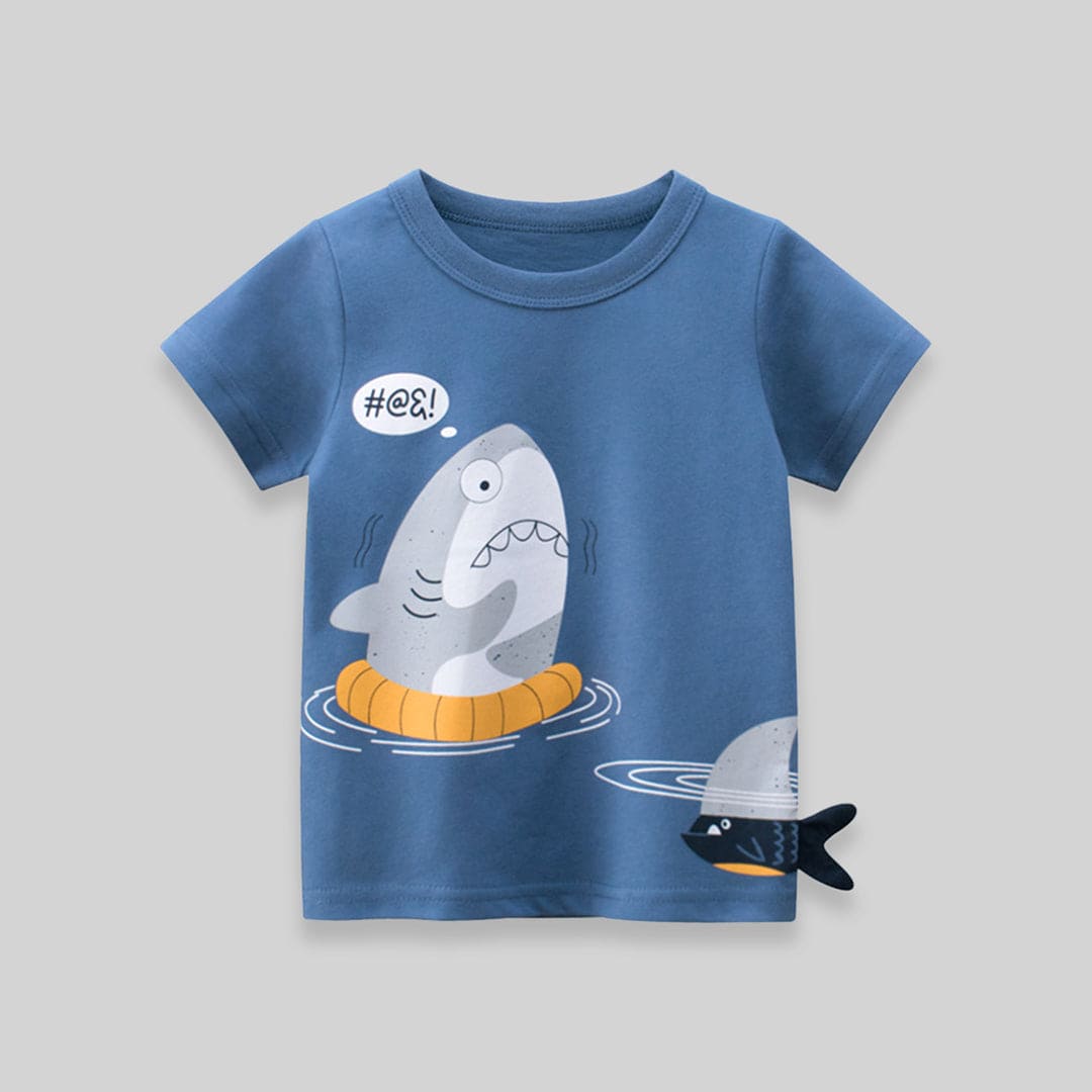 Boys Blue Shark Printed Short Sleeves T-Shirt Tshirts