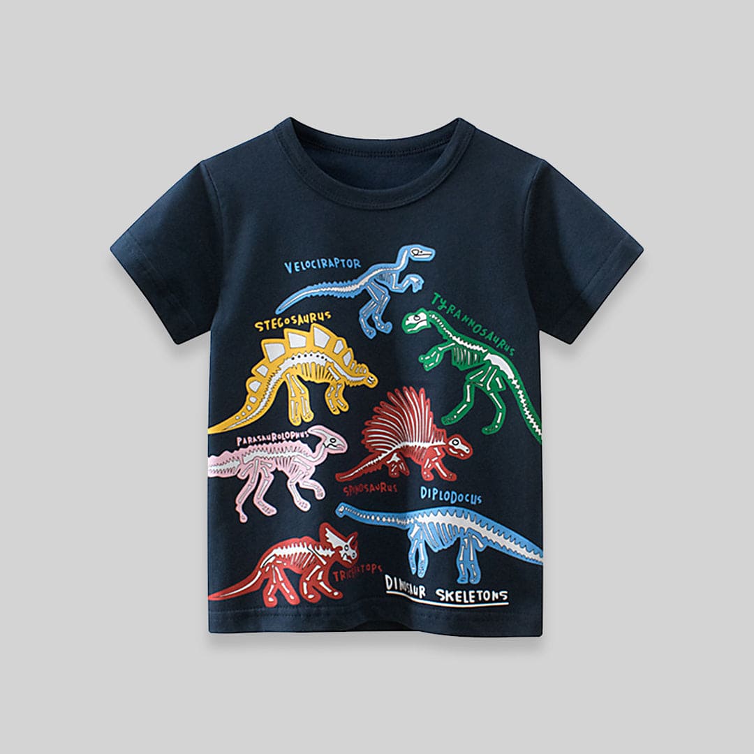 Boys Navy Blue Dinosaur Printed T-Shirt Tshirts