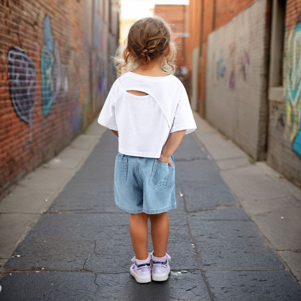 Girls White Cropped Top & Double Waistband Short sets Sets