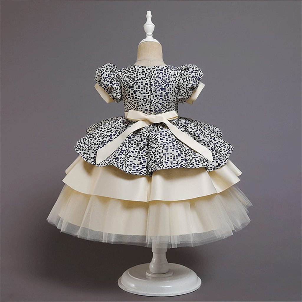 Girls Geometric Print Tiered Party Dress Party Dresses   