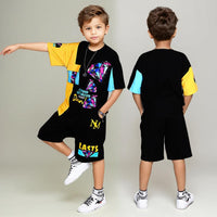 Boys Diamond Print T-Shirt With Shorts Sets   