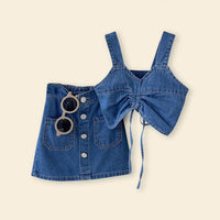 Girls Sleeveless Denim Top With Denim Skirt Sets
