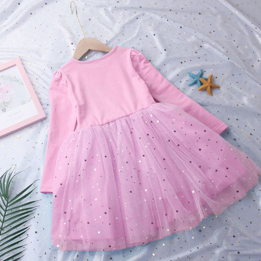 Girls Long Sleeve Frozen Princess Printed Dress Party Dresses   