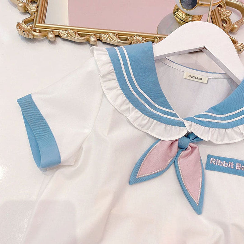 Girls Peter Pan Collar Top With Pleated Skirt Sets