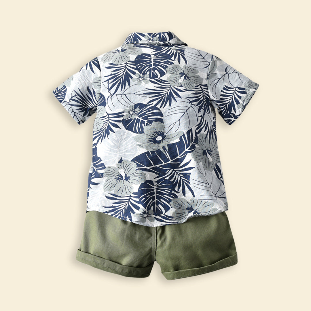 Boys Tropical Print Shirt With Shorts Set-472520 Sets