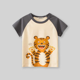 Boys Tiger Print Raglan Sleeves T-Shirt Tshirts   