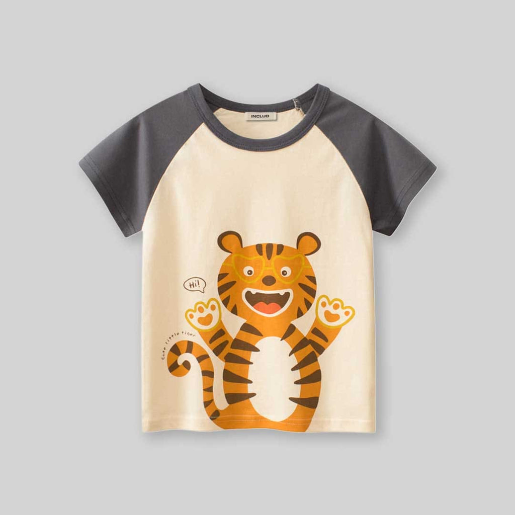 Boys Tiger Print Raglan Sleeves T-Shirt Tshirts   