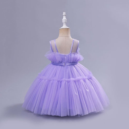 Girls Purple Sleeveless Puffy Princess Partywear Dress Party Dresses