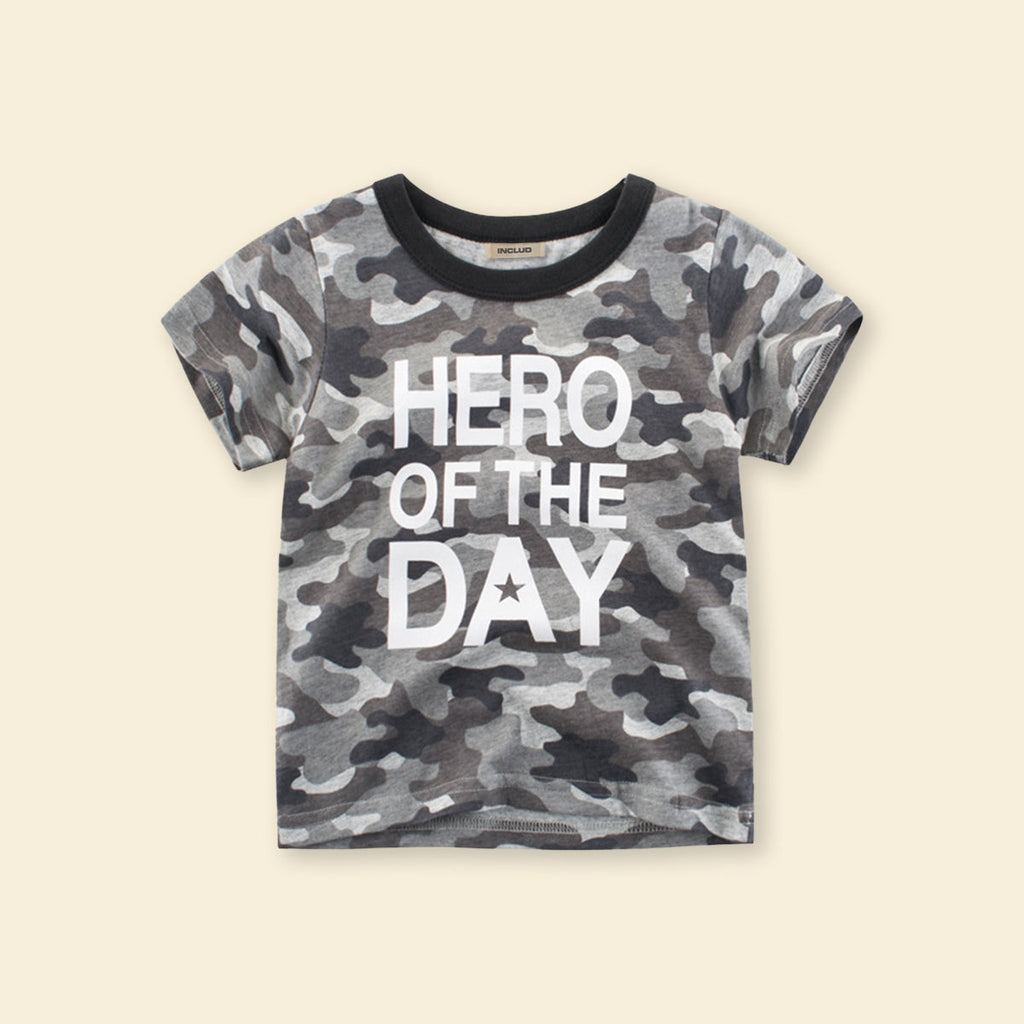 Boys Grey Camouflage Print Short Sleeves T-shirt Tshirts   