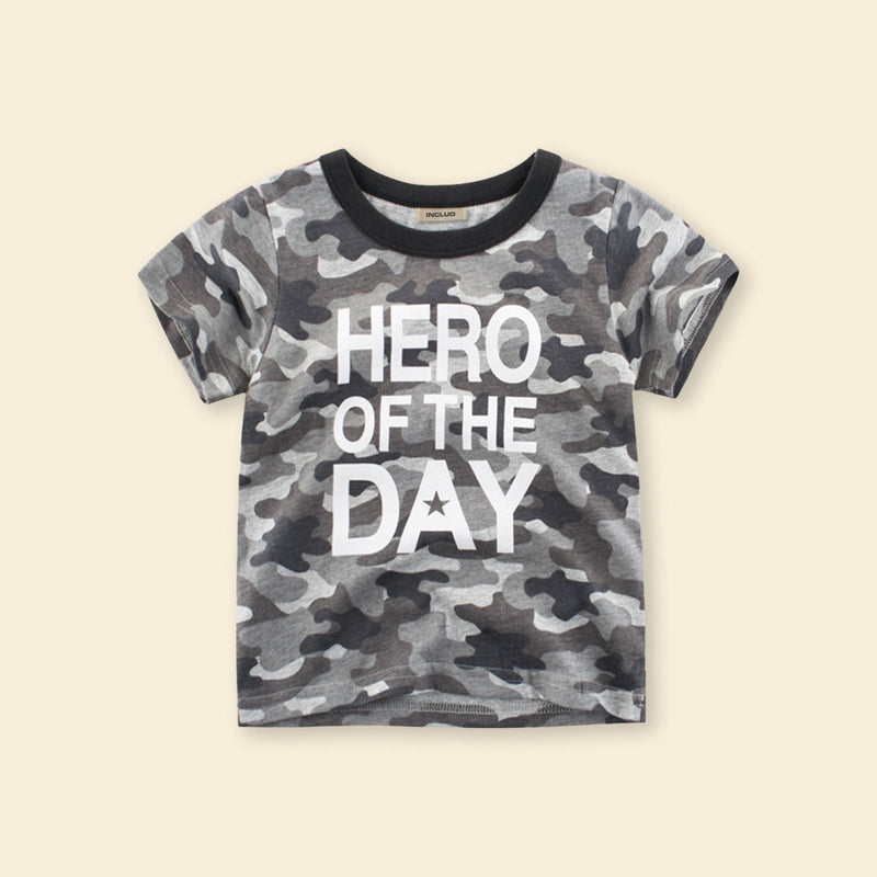 Boys Grey Camouflage Print Short Sleeves T-shirt Tshirts   