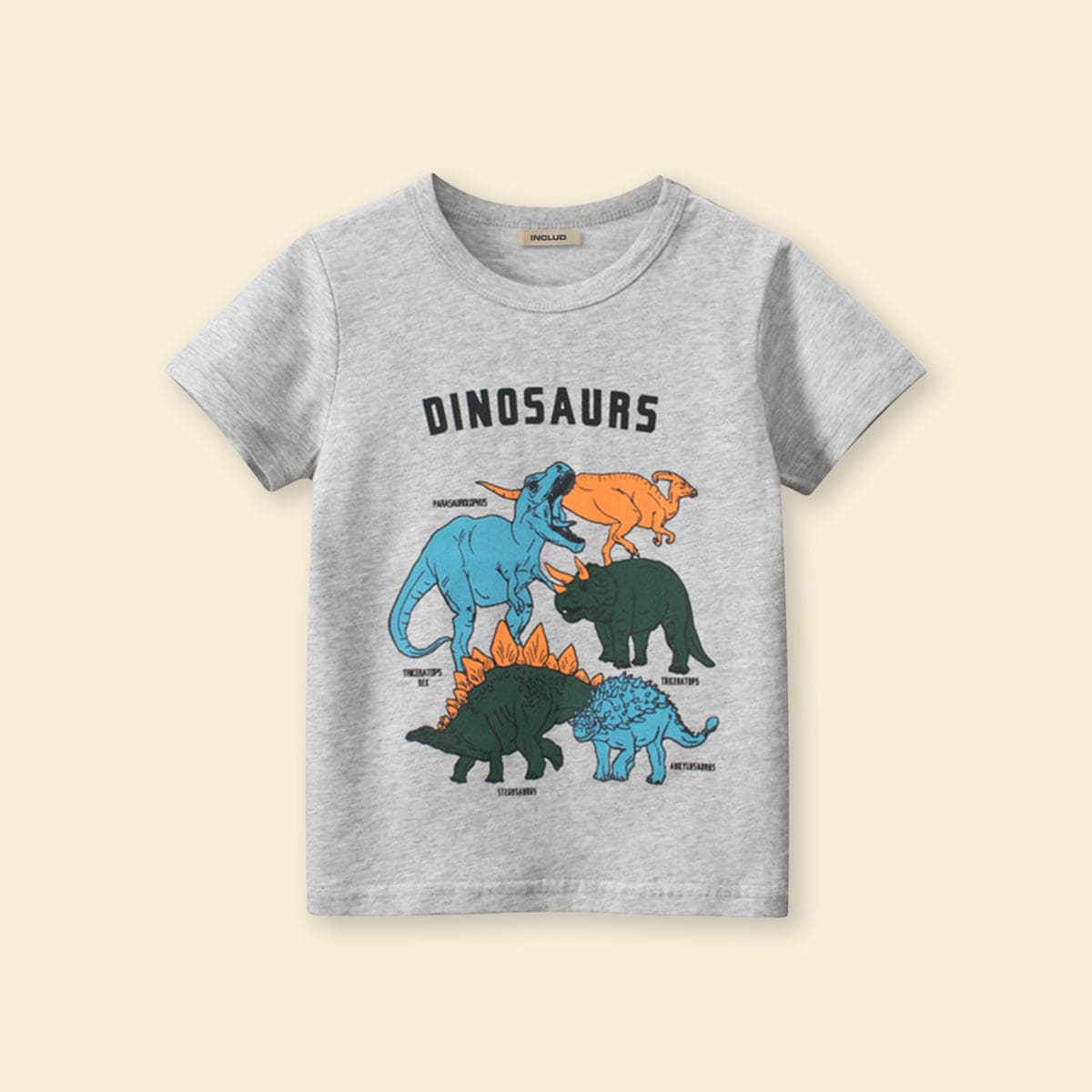 Boys Grey Dinosaur Print Shorts Sleeves T-shirt Tshirts   