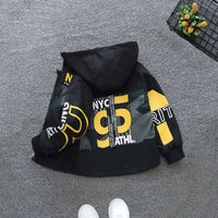 Boys Yellow Letter Printed Front Open Trendy Hooded Jacket Coats & Jackets   