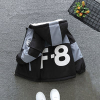 Boys Grey Color-blocked Long Sleeves Hooded Fur Lined Jacket Coats & Jackets