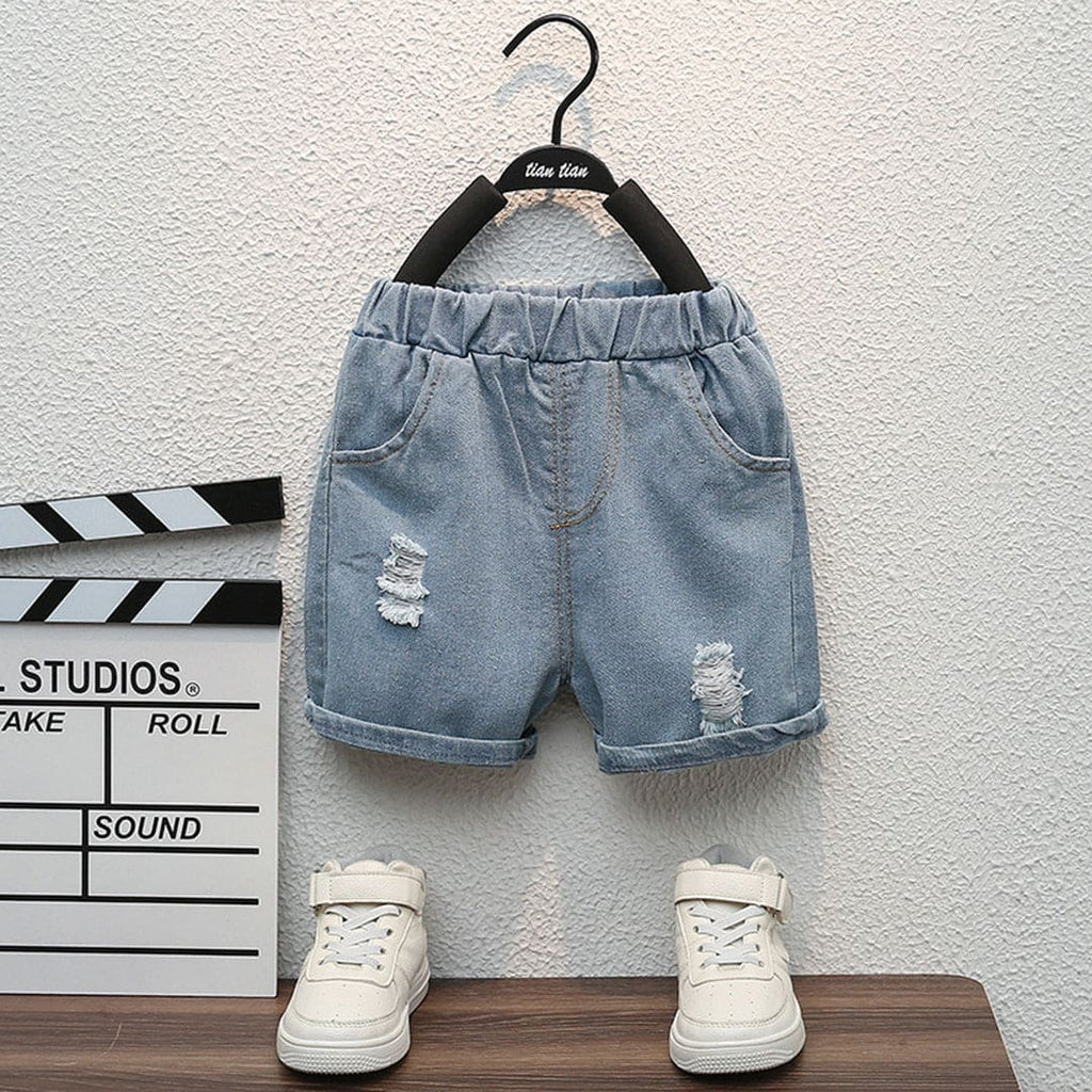 Boys Black Graphic Polo T-Shirt With Denim Shorts Set Sets
